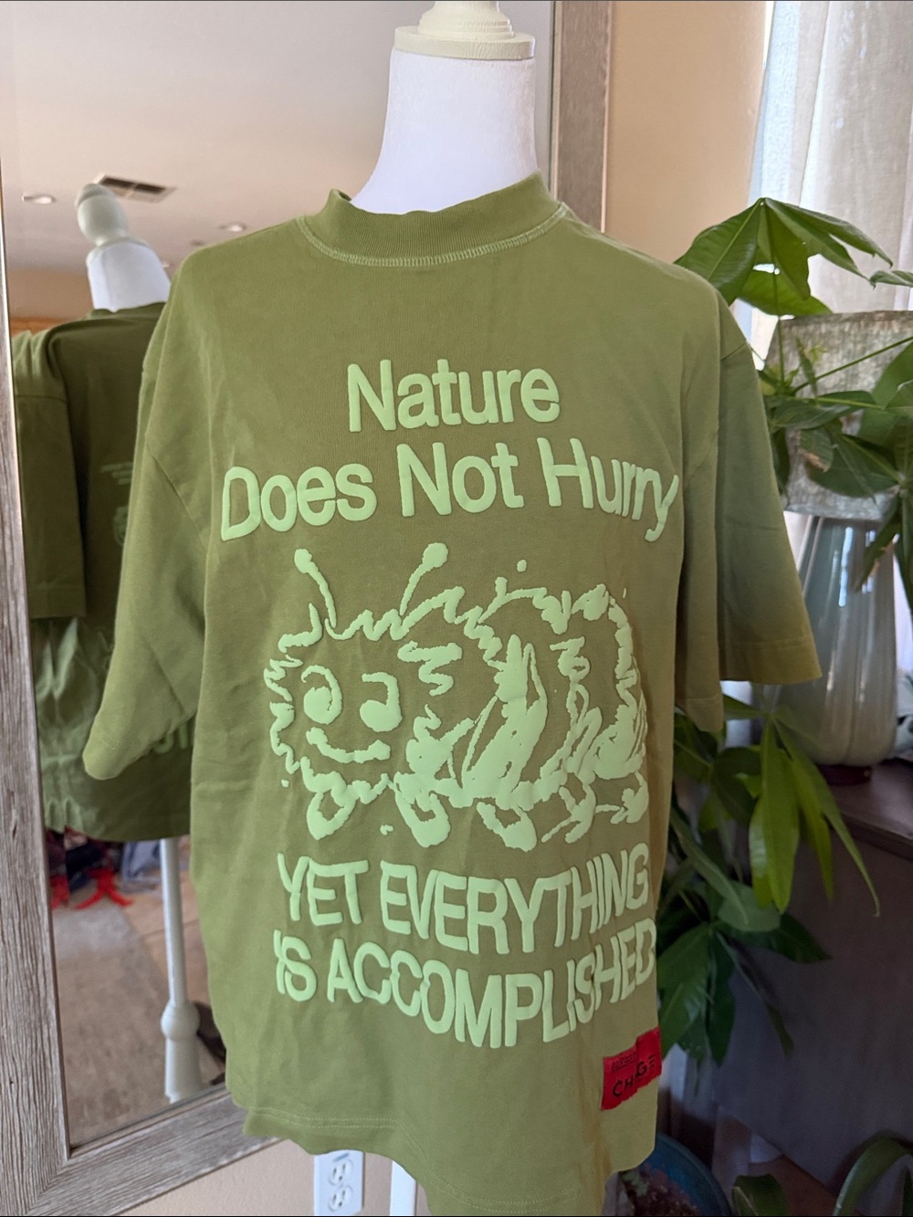 CHNGE Olive Green Tee with Light-Green Nature Graphic
